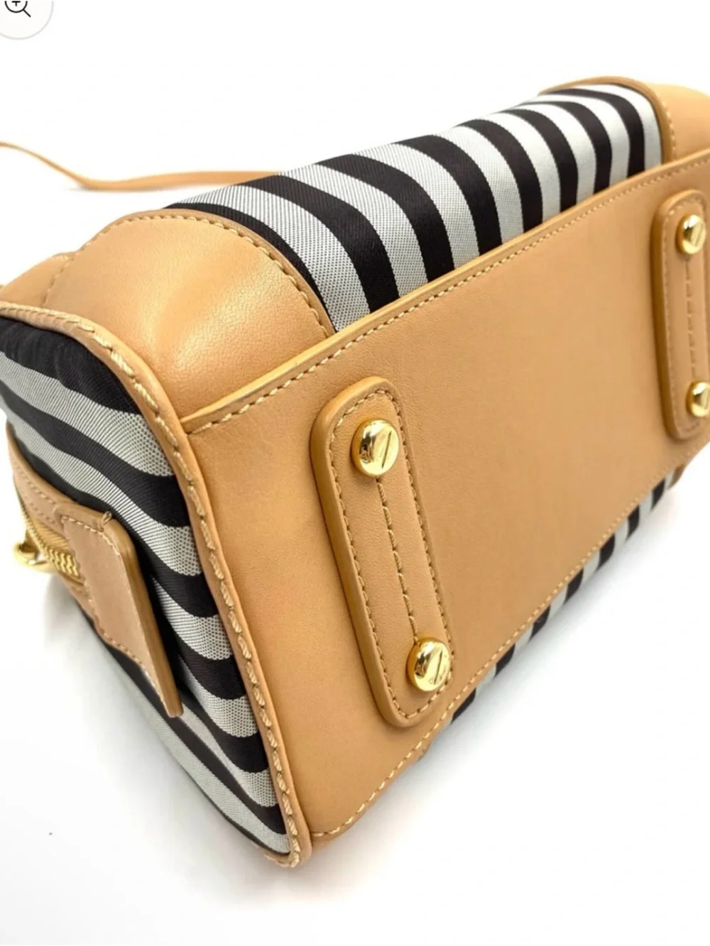 Henri Bendel EUC Mini Stripe Nylon & Leather Crossbody / Satchel Bag @9”x 7” - Picture 4 of 16